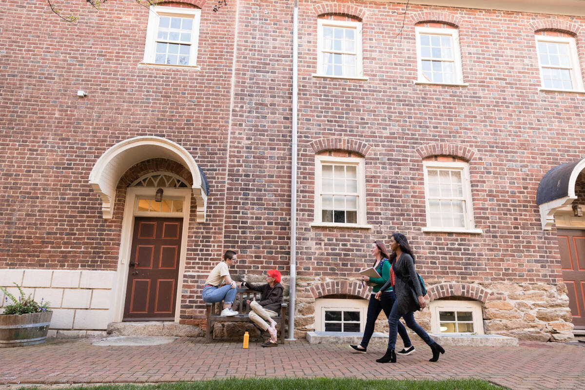 Students walking in front of Salem College building